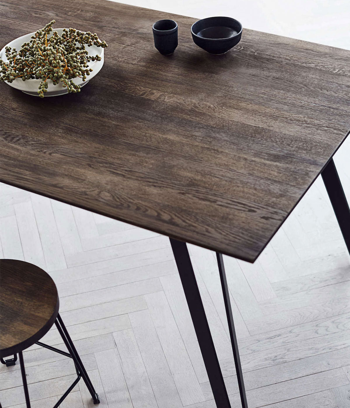 Muubs Rectangular Dining Table in Smoked Oak with Black Coated Metal L220