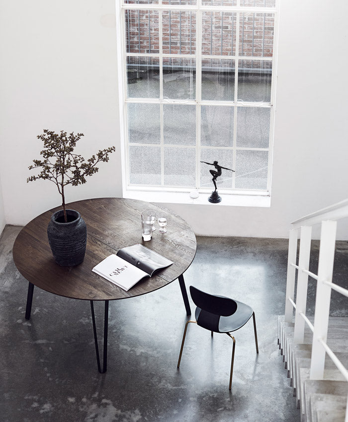 Muubs Dining Table in Smoked Oak with Black Coated Metal Legs