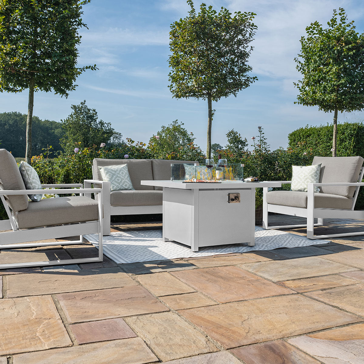 Amalfi 2 Seat Sofa Set With Square Fire Pit Table