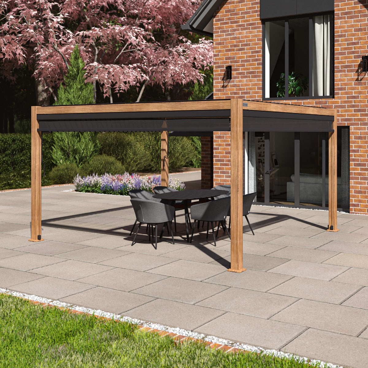 Como Pergola Aluminium Square 4x4 with 4 Drop Sides