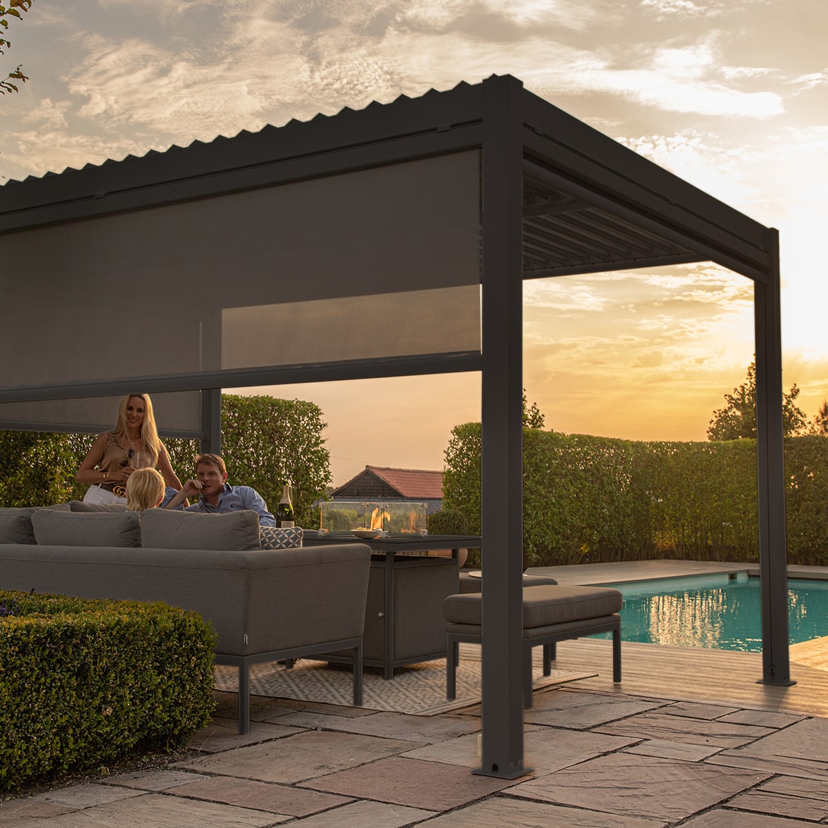 Como Pergola Aluminium Rectangular 3x4 with 4 Drop Sides