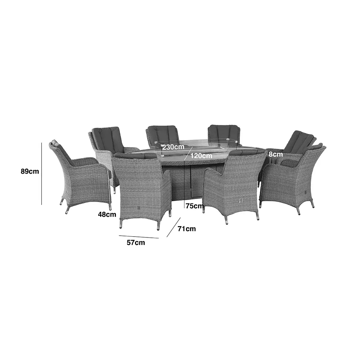 Ascot 8 Seat Dining Set with Fire Pit