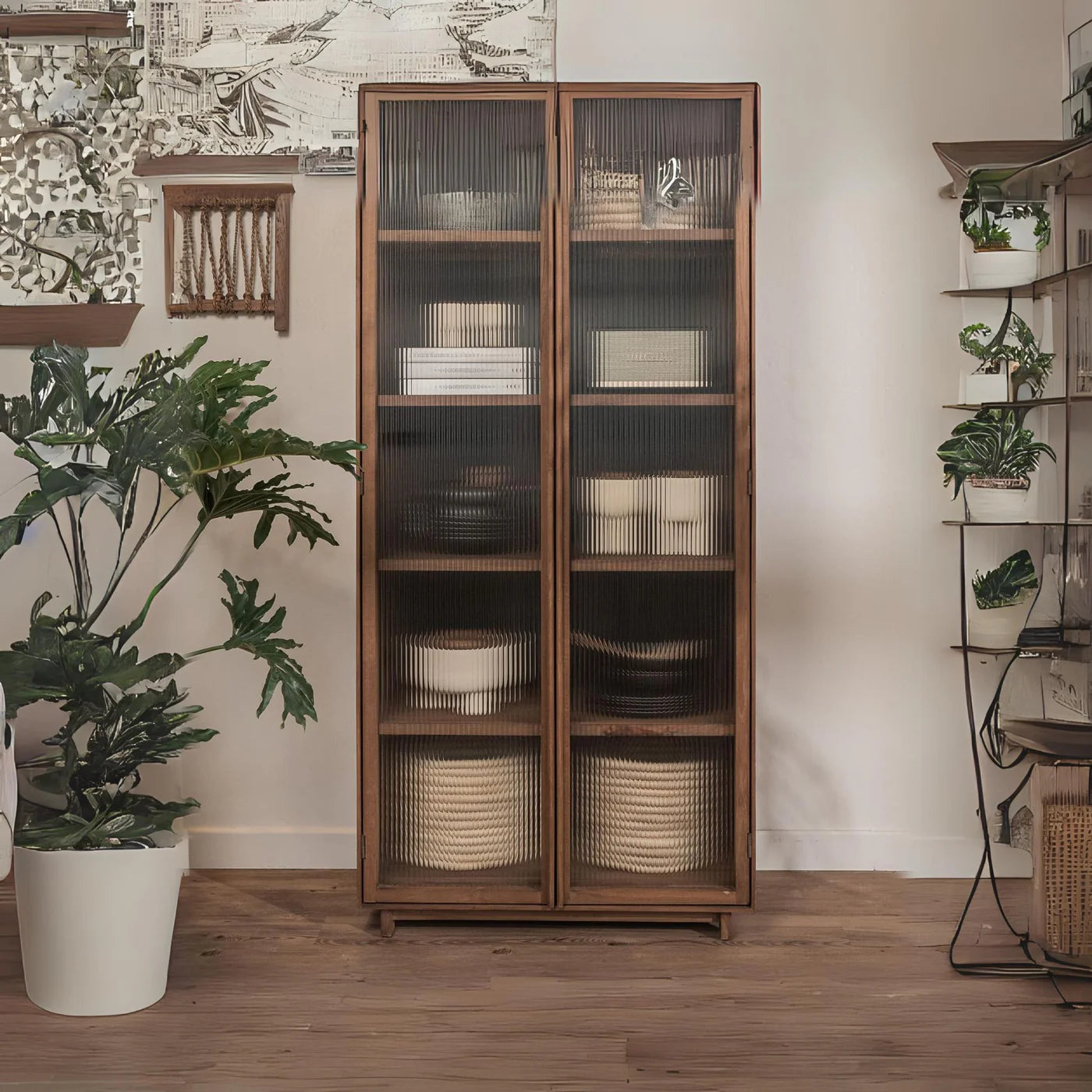 dBodhi Motion Display Cabinet - Reclaimed Teak, Fluted Glass Doors