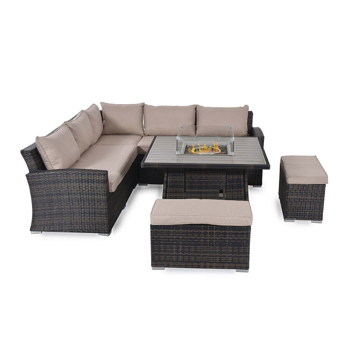 Kingston Corner Deluxe Corner Dining Set with Fire Pit