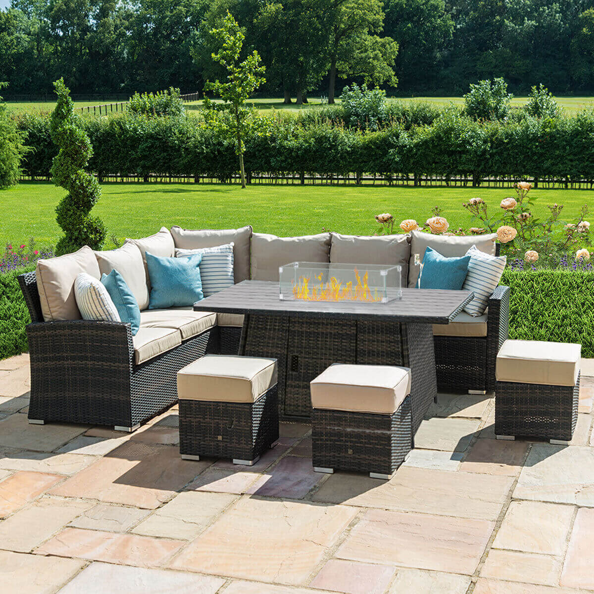 Kingston Corner Dining Set with Fire Pit