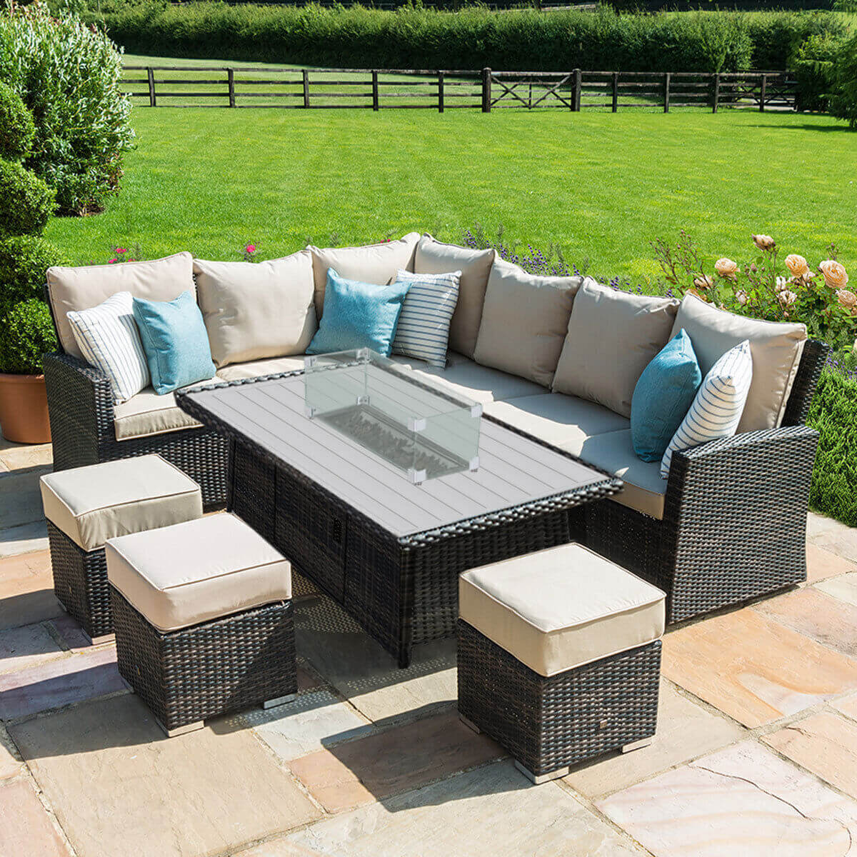 Kingston Corner Dining Set with Fire Pit