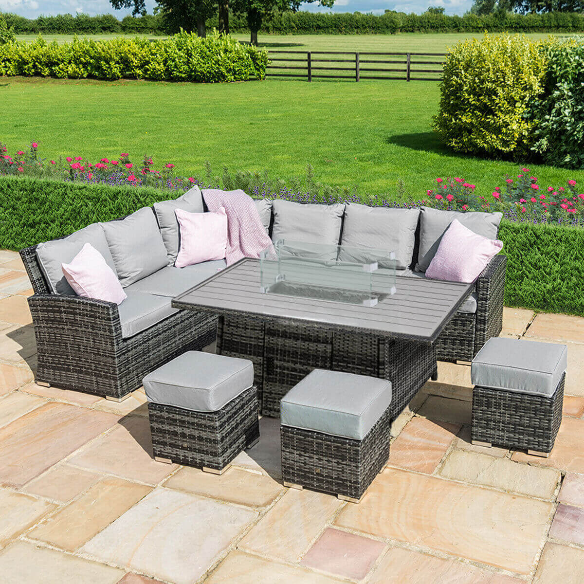 Kingston Corner Dining Set with Fire Pit