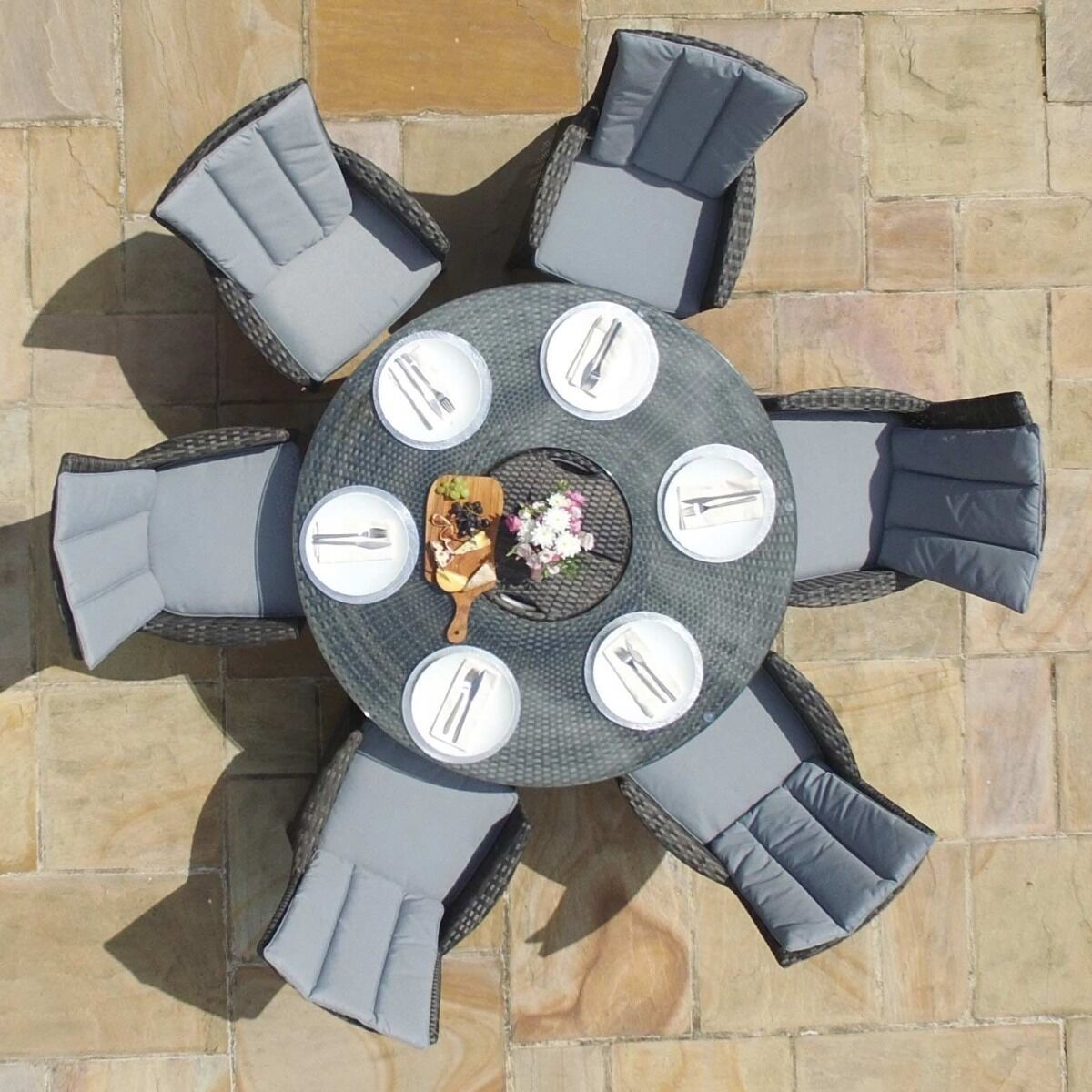 LA 6 Seat Round Ice Bucket Dining Set with Lazy Susan