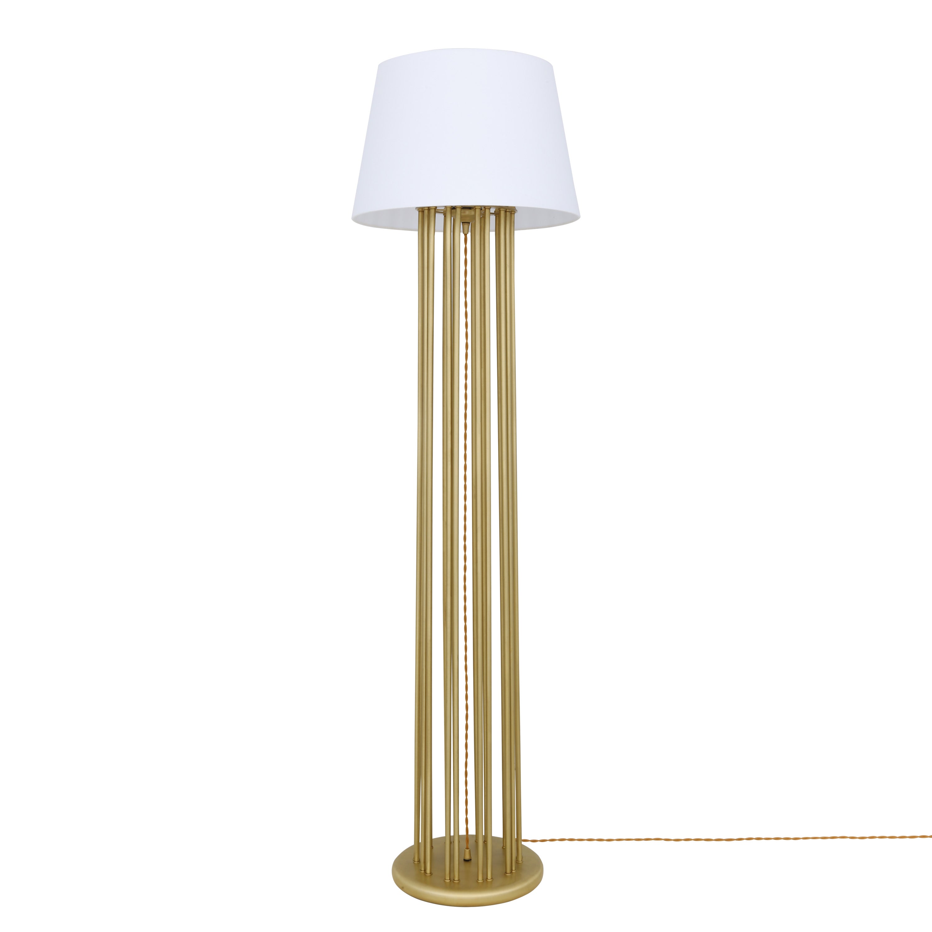 Banjul Contemporary Brass Floor Lamp with Fabric Shade