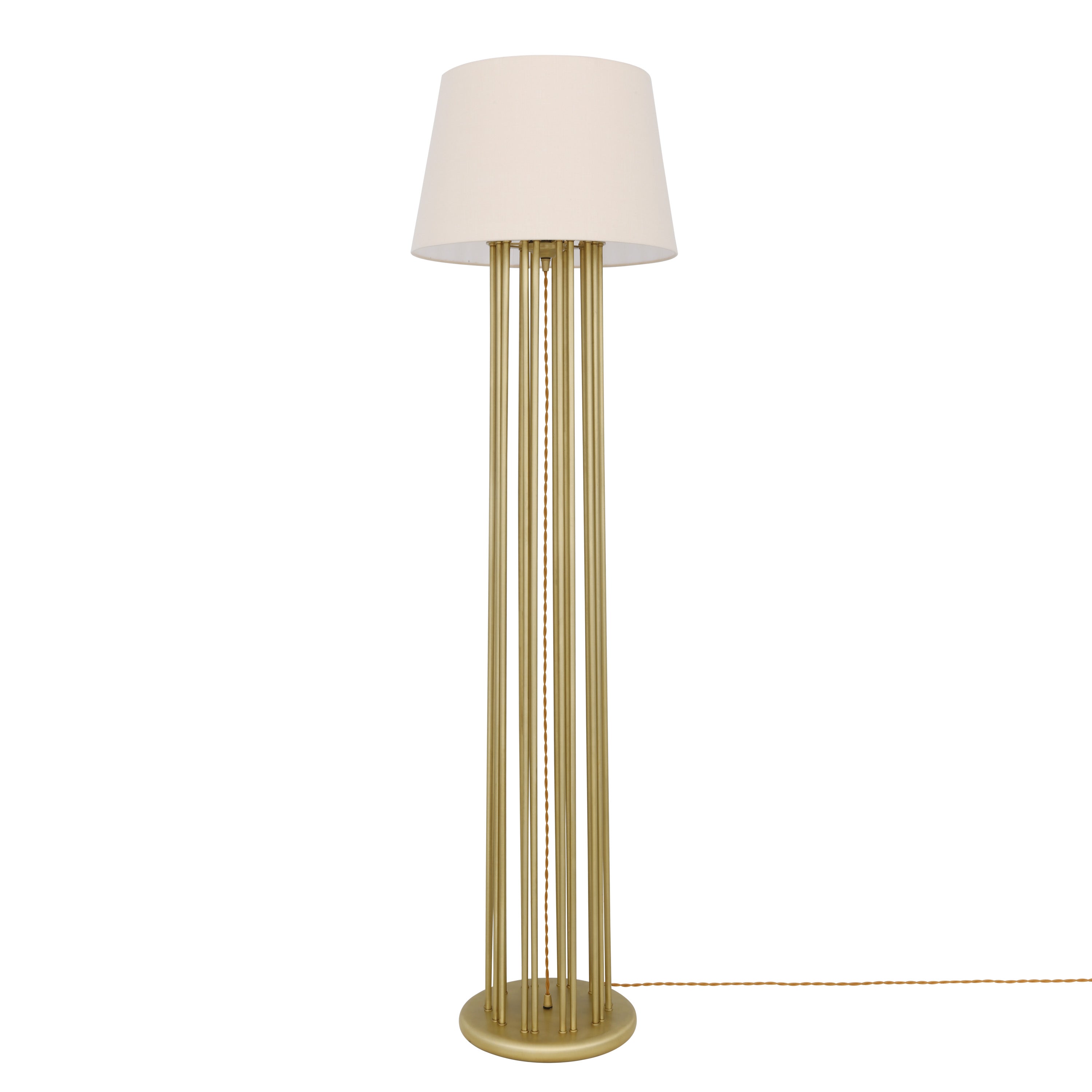 Banjul Contemporary Brass Floor Lamp with Fabric Shade