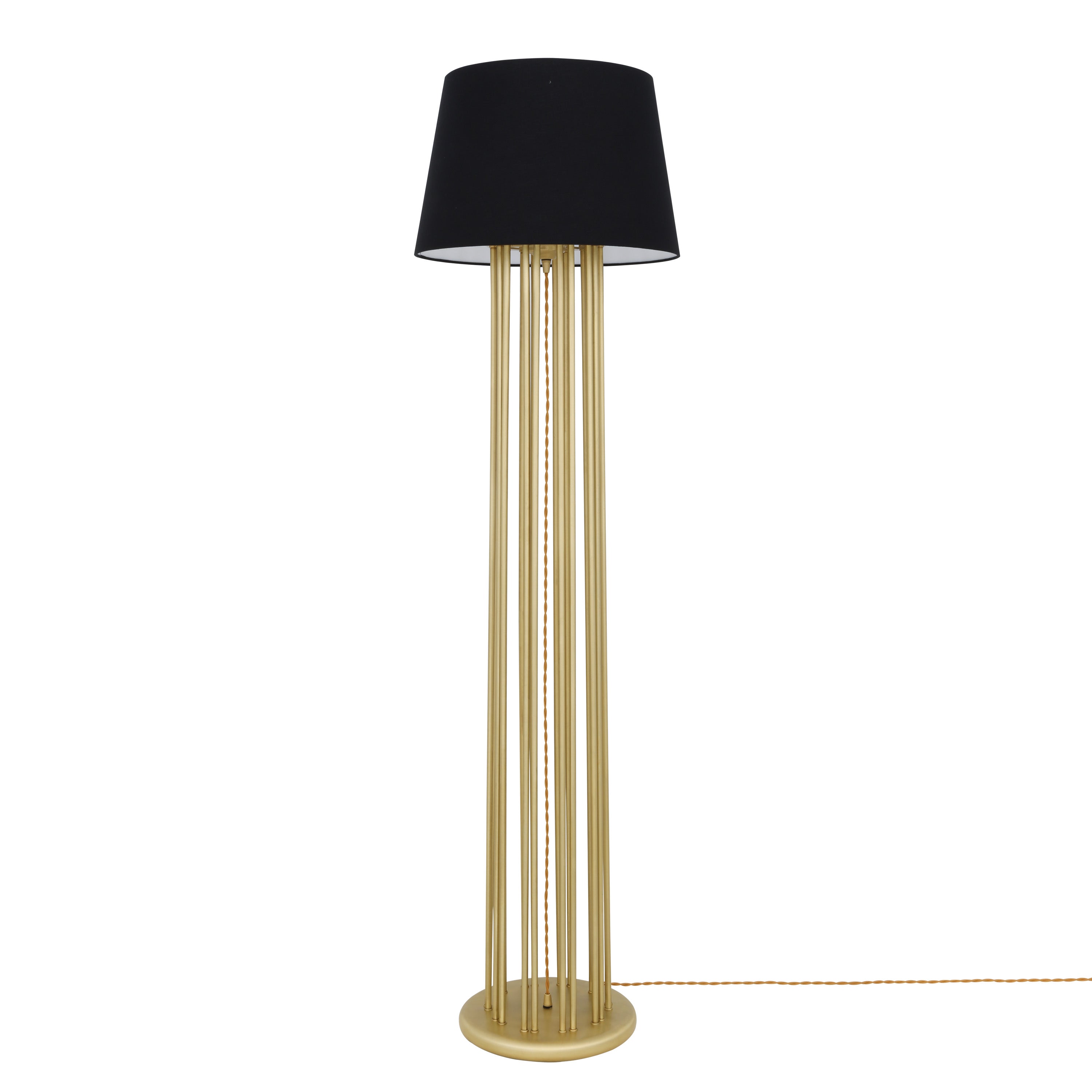 Banjul Contemporary Brass Floor Lamp with Fabric Shade