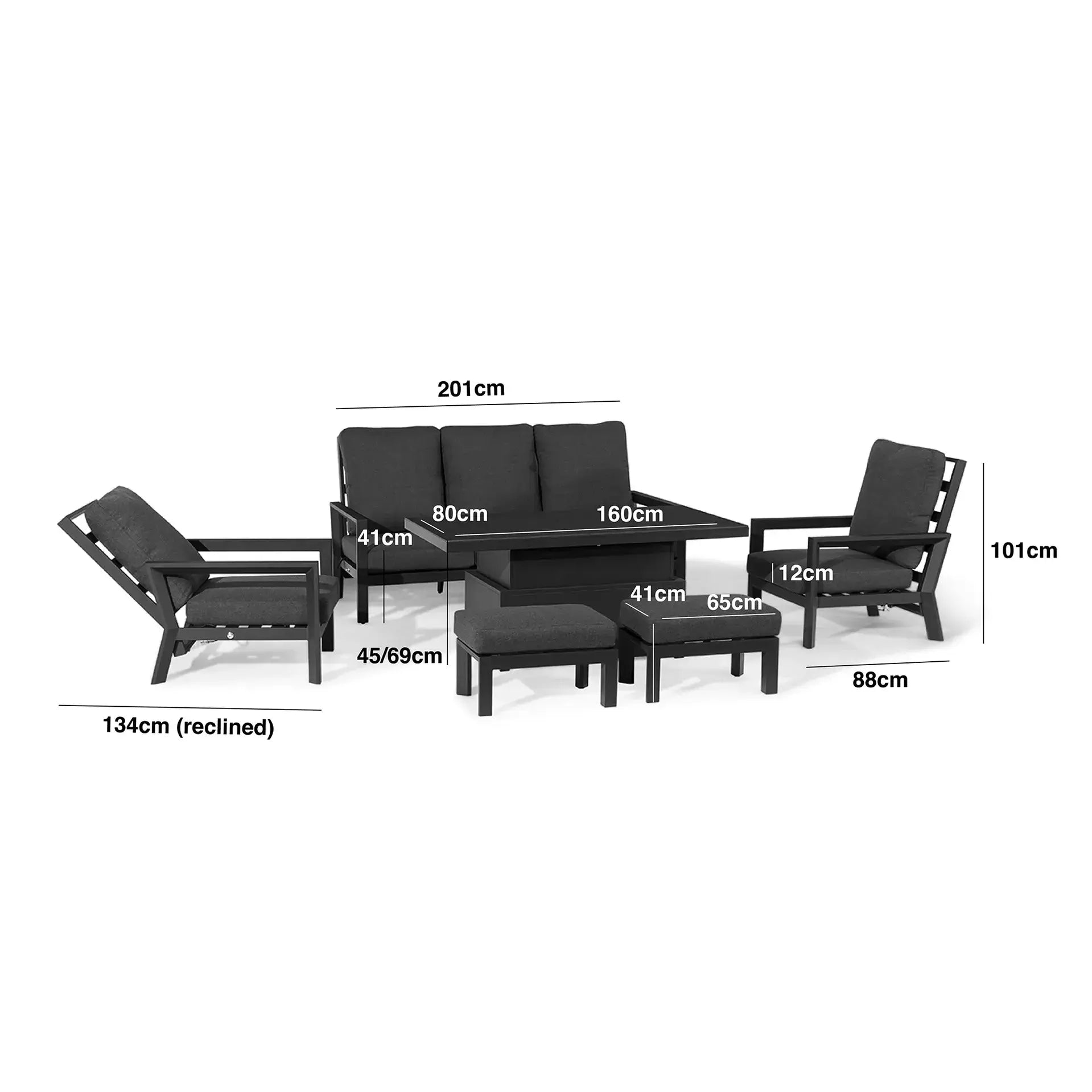 Manhattan Reclining 3 Seat Sofa Set with Rising Table and Footstools