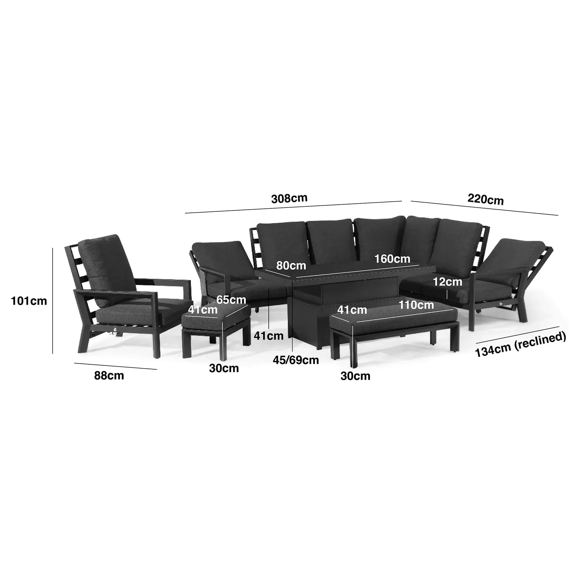 Manhattan Reclining Corner Dining Set with Rising Table and Armchair