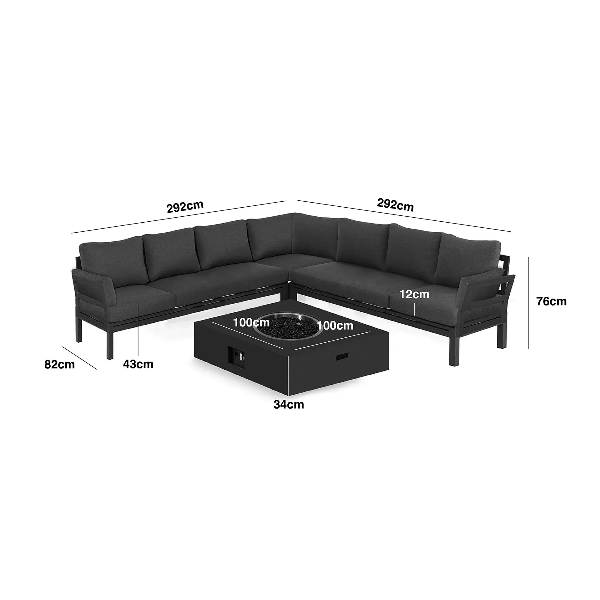 Oslo Large Corner Group with Square Gas Fire Pit Table