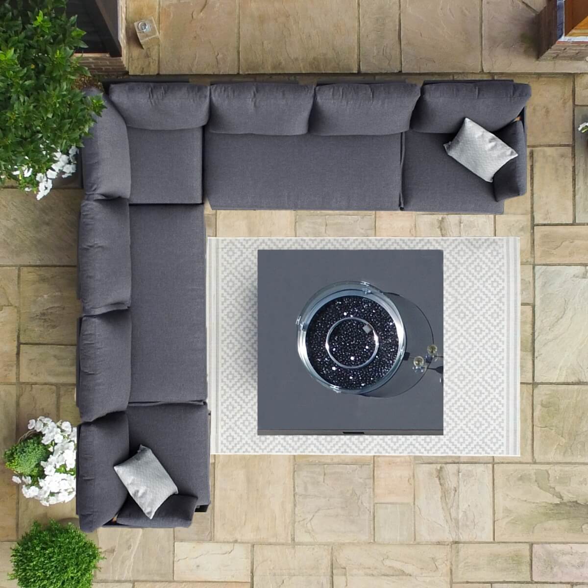 Oslo Large Corner Group with Square Gas Fire Pit Table