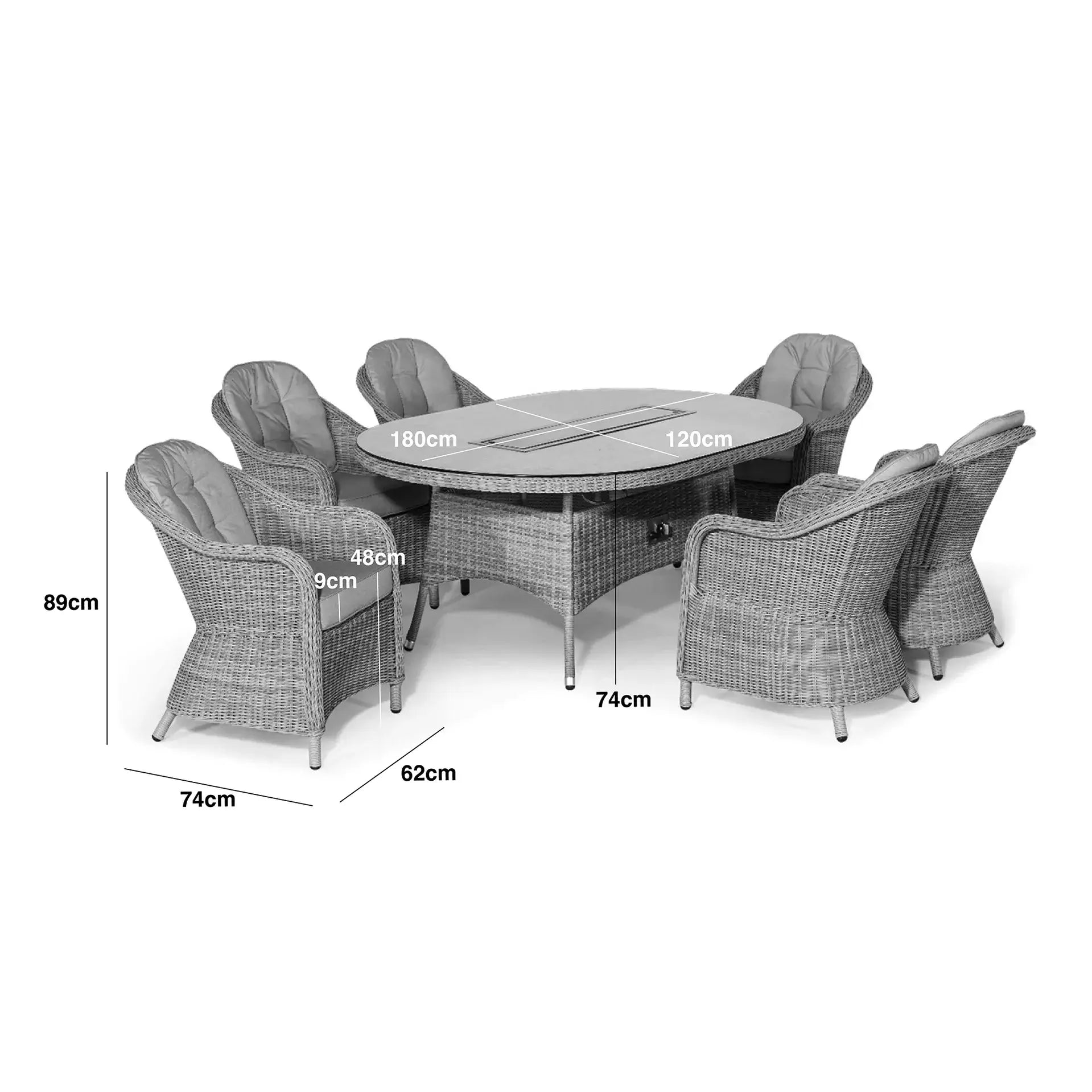 Oxford 6 Seat Oval Fire Pit Dining Set with Heritage Chairs