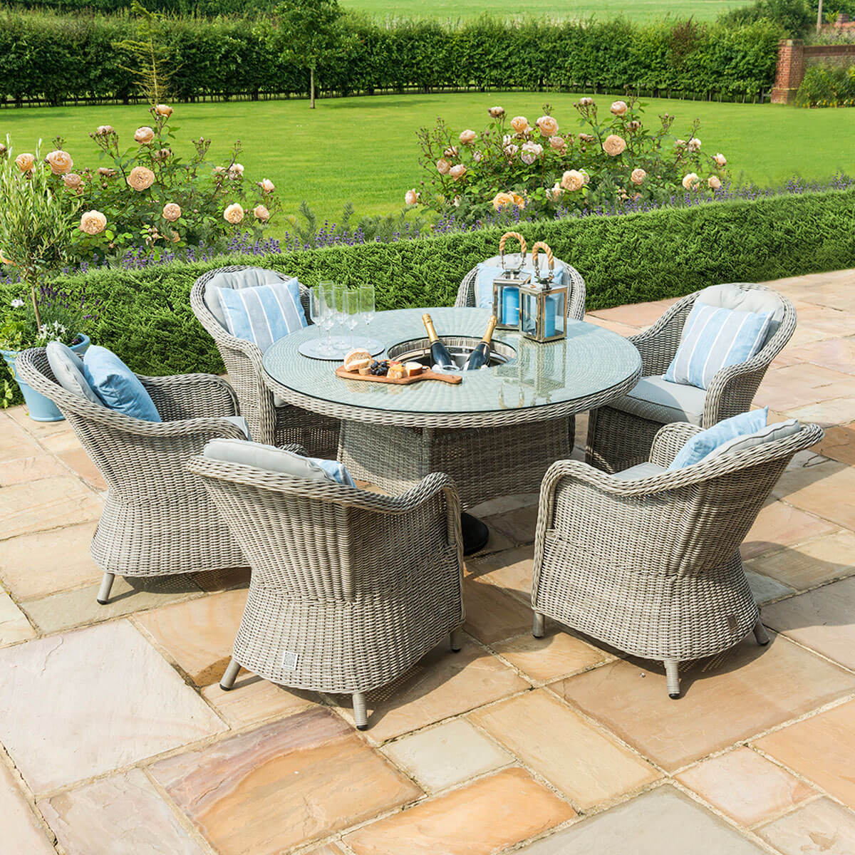 Oxford 6 Seat Round Ice Bucket Dining Set with Heritage Chairs and Lazy Susan