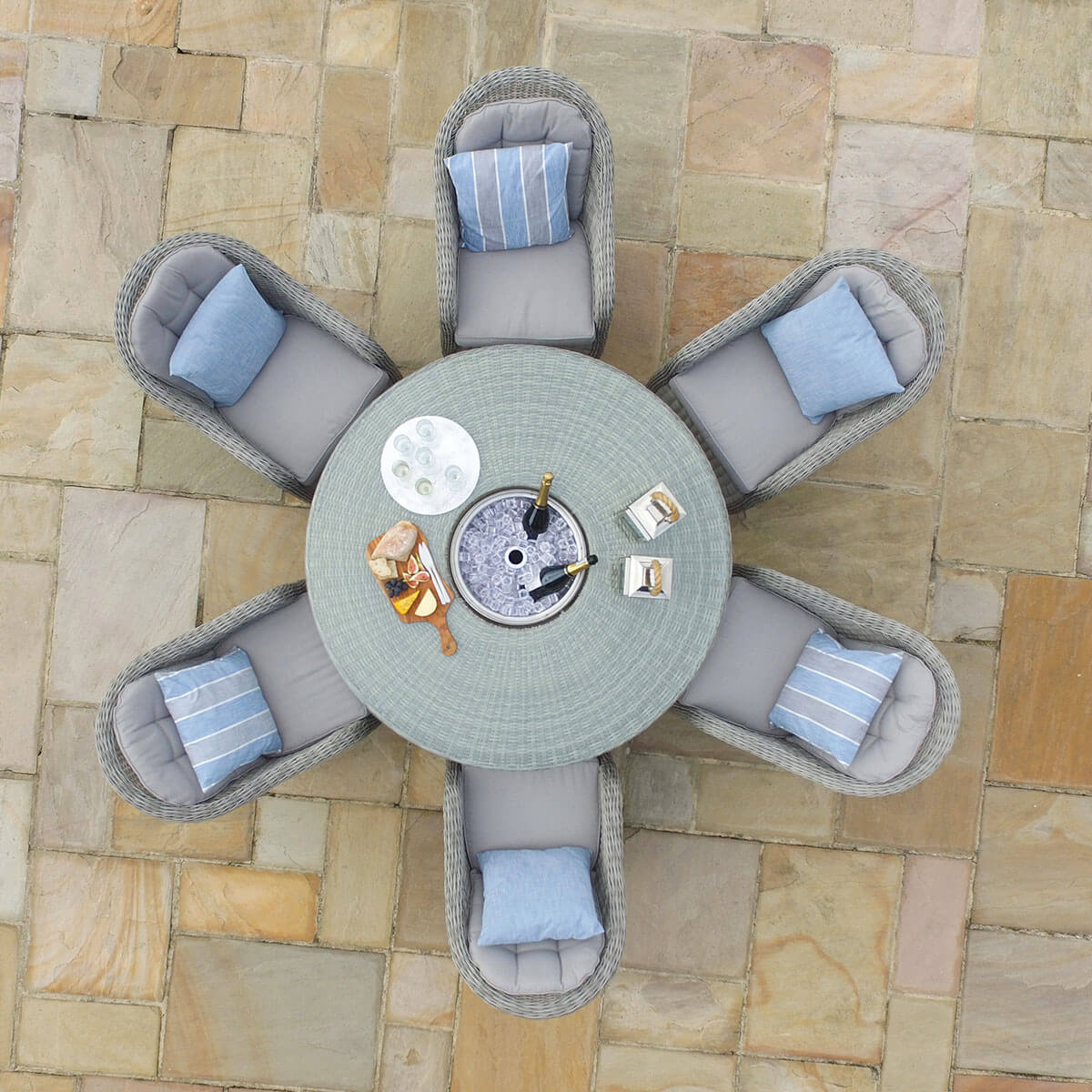 Oxford 6 Seat Round Ice Bucket Dining Set with Heritage Chairs and Lazy Susan