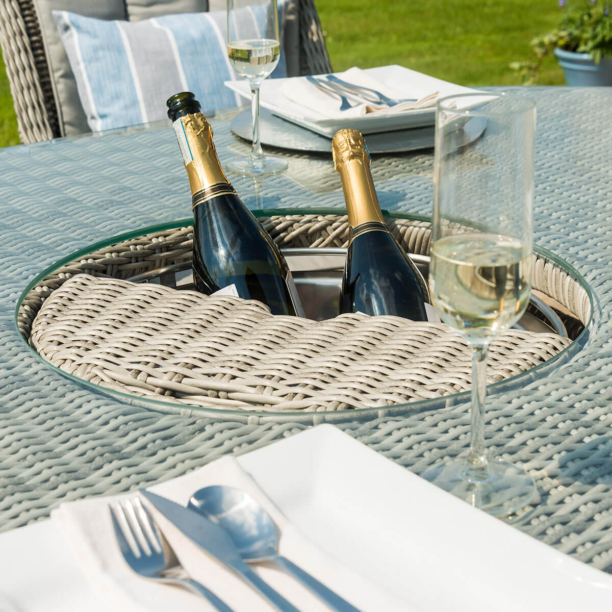 Oxford 6 Seat Round Ice Bucket Dining Set with Heritage Chairs and Lazy Susan