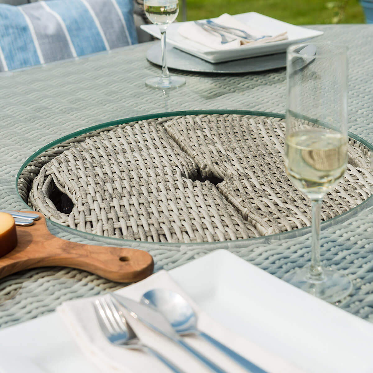 Oxford 6 Seat Round Ice Bucket Dining Set with Heritage Chairs and Lazy Susan