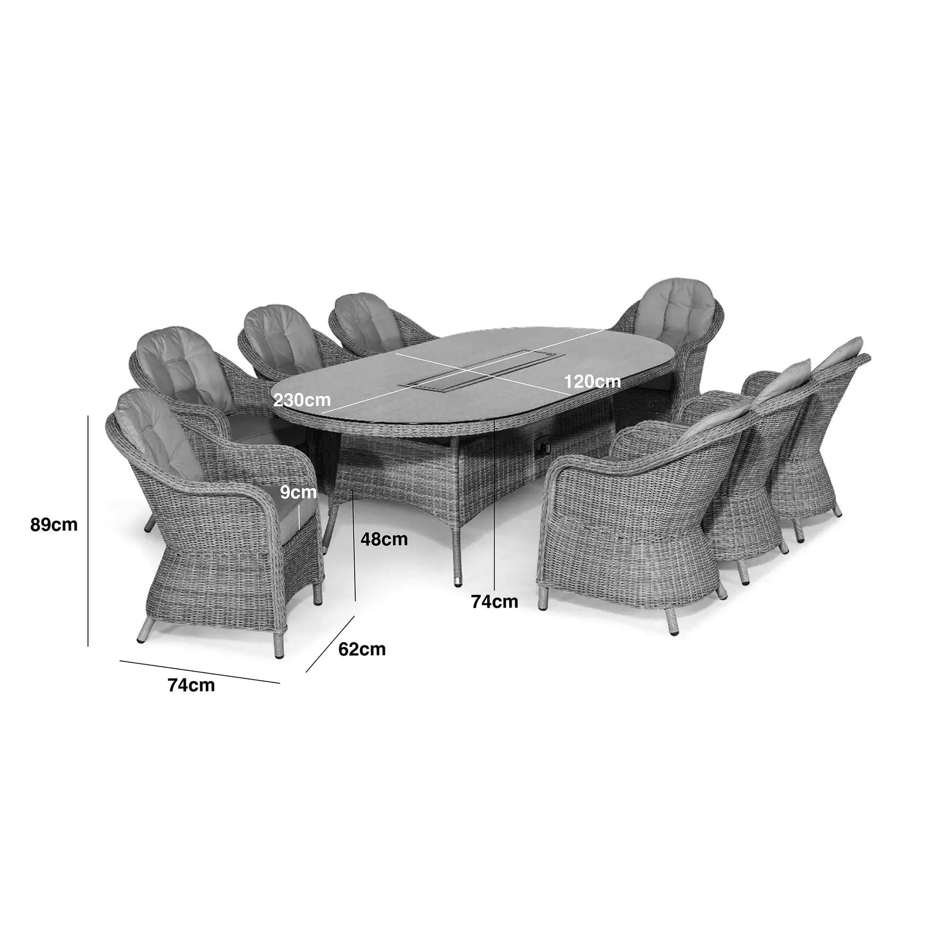 Oxford 8 Seat Oval Fire Pit Dining Set with Heritage Chairs