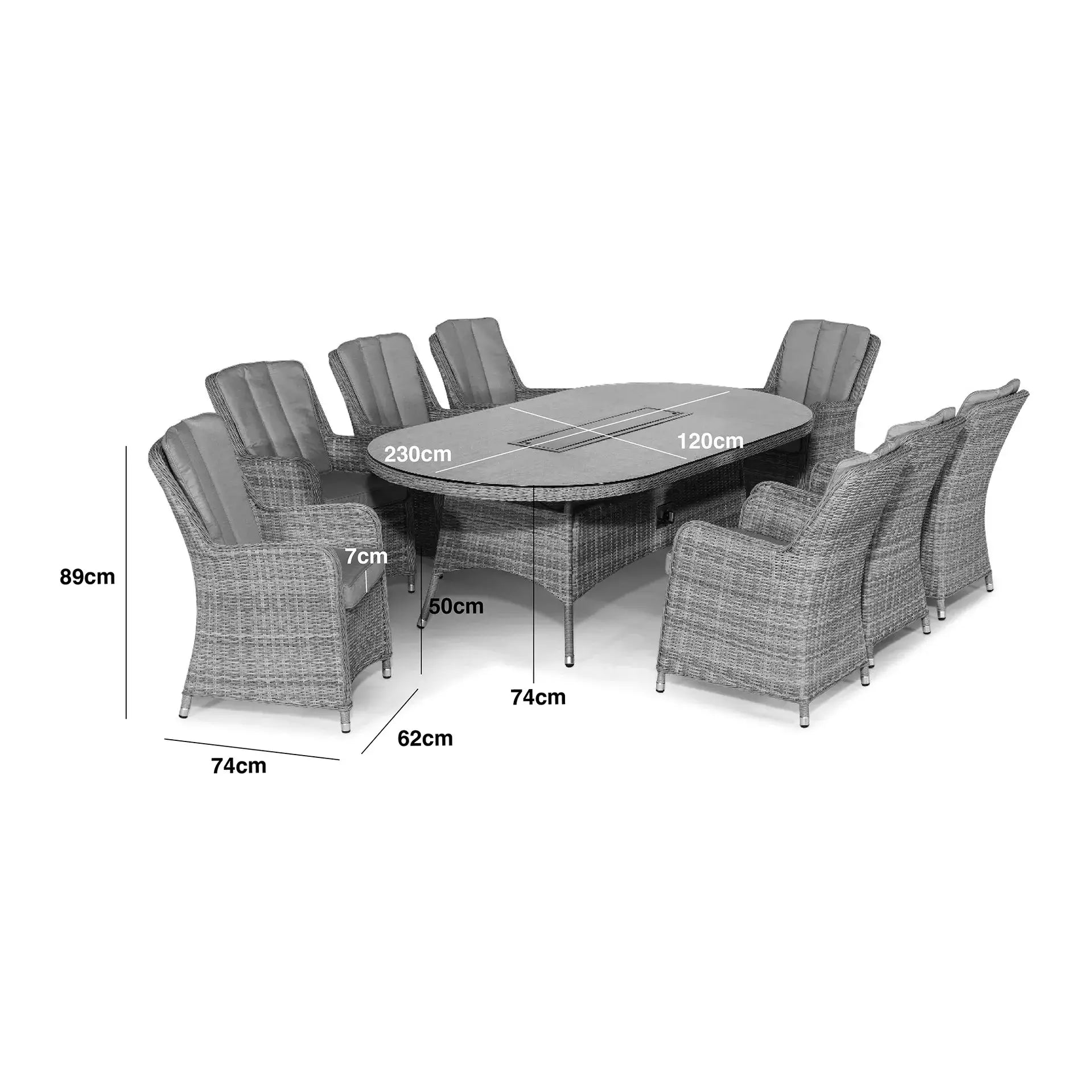 Oxford 8 Seat Oval Fire Pit Dining Set with Venice Chairs