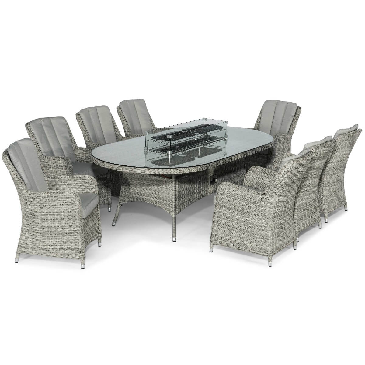 Oxford 8 Seat Oval Fire Pit Dining Set with Venice Chairs