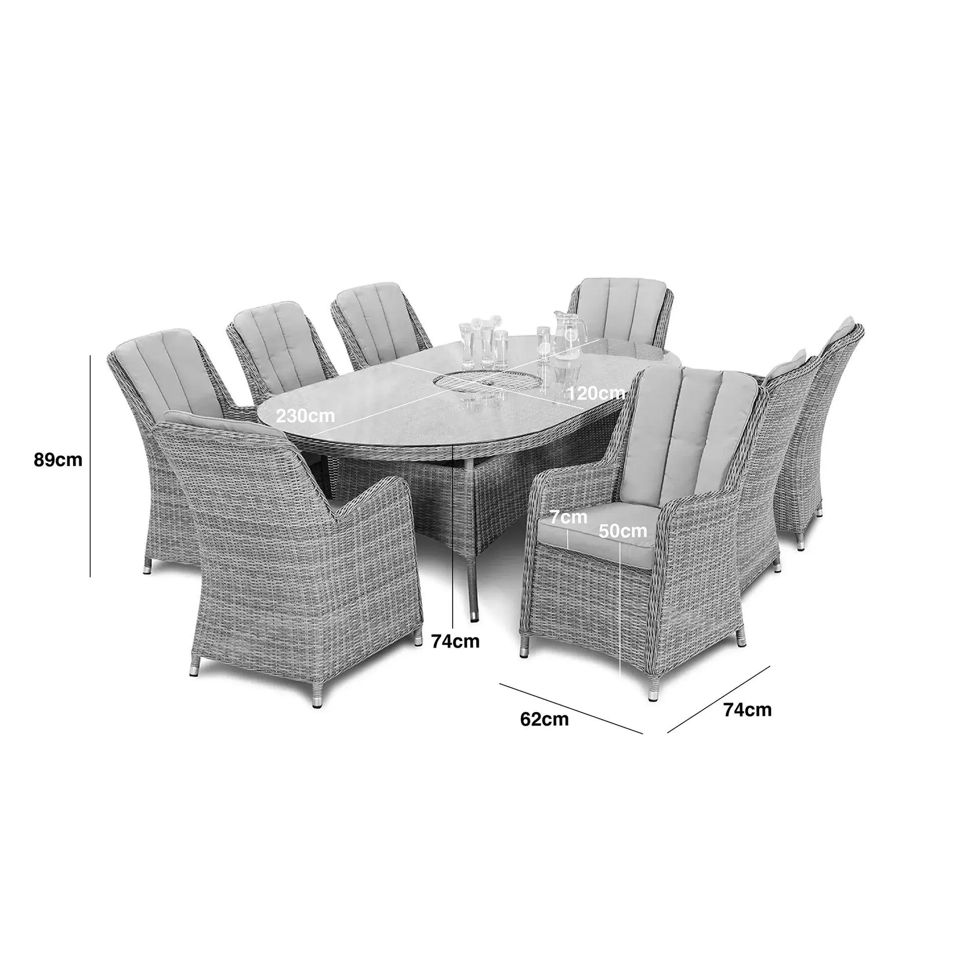 Oxford 8 Seat Oval Ice Bucket Dining Set with Venice Chairs and Lazy Susan