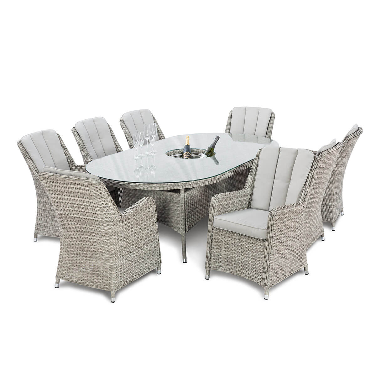 Oxford 8 Seat Oval Ice Bucket Dining Set with Venice Chairs and Lazy Susan