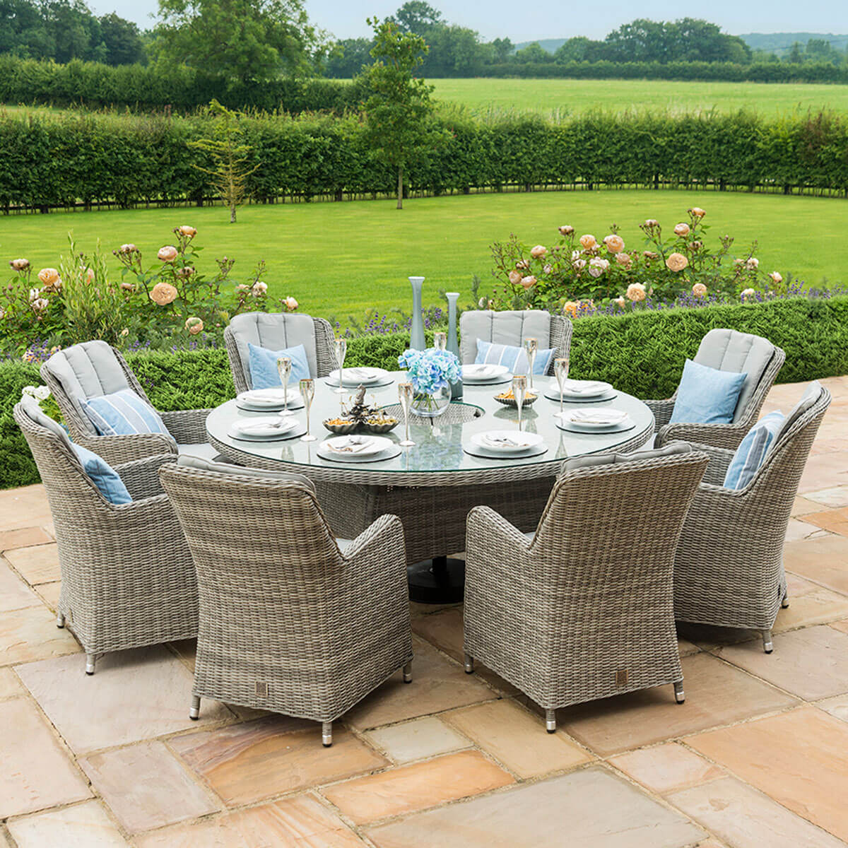 Oxford 8 Seat Round Ice Bucket Dining Set with Venice Chairs and Lazy Susan