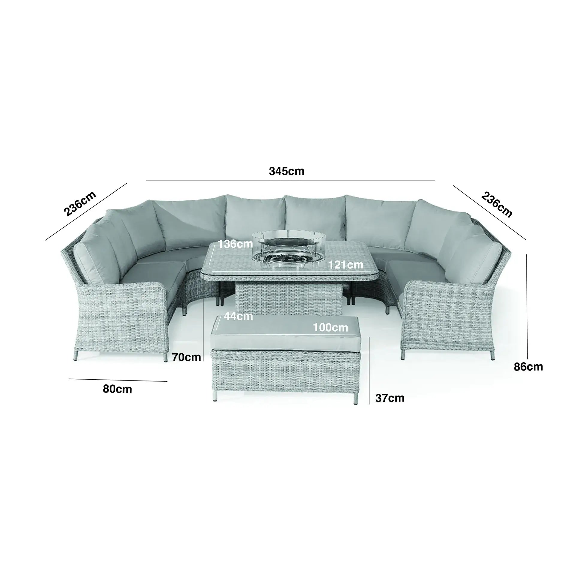 Oxford Royal U-Shaped Sofa Set with Fire Pit