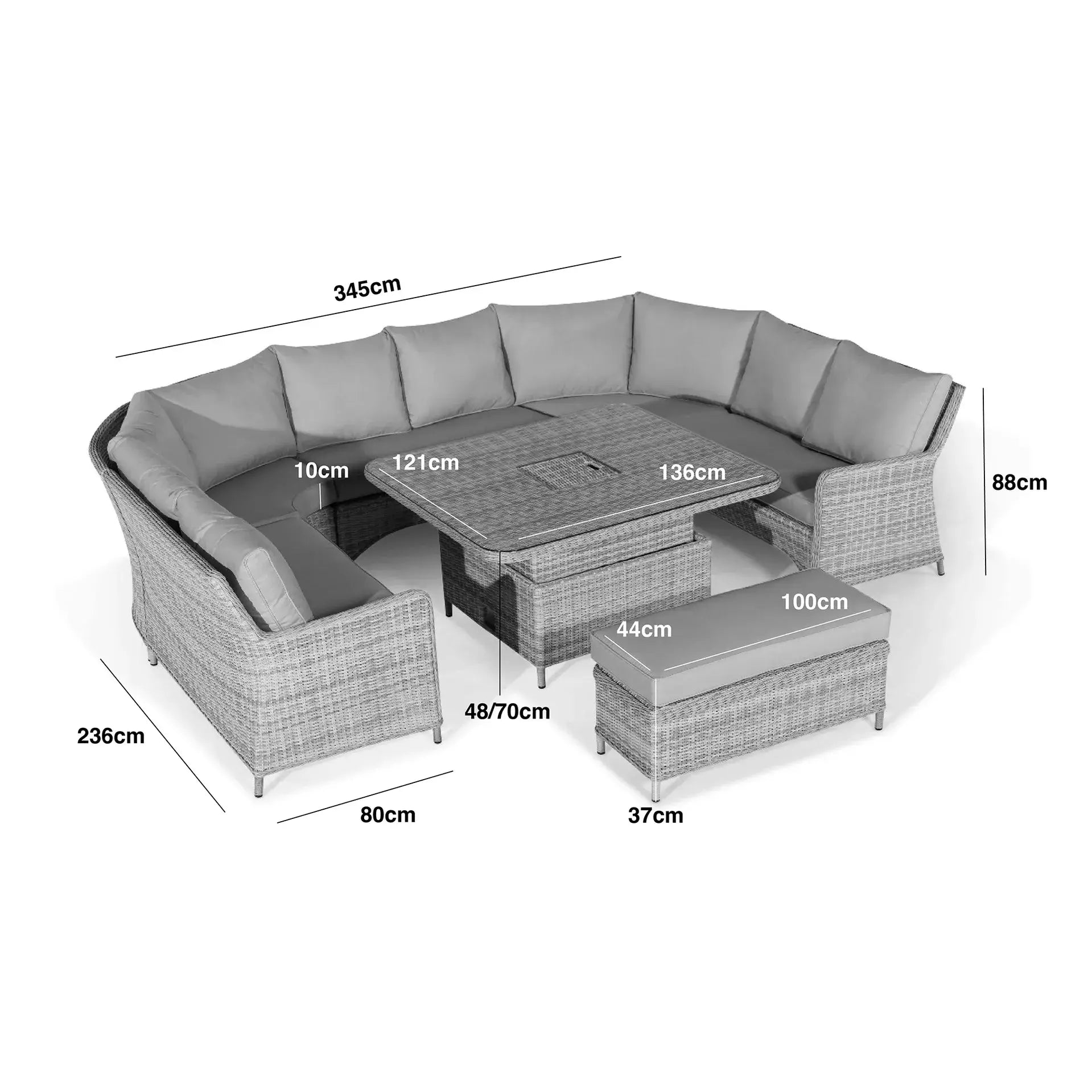 Oxford Royal U-Shaped Sofa Set with Rising Table