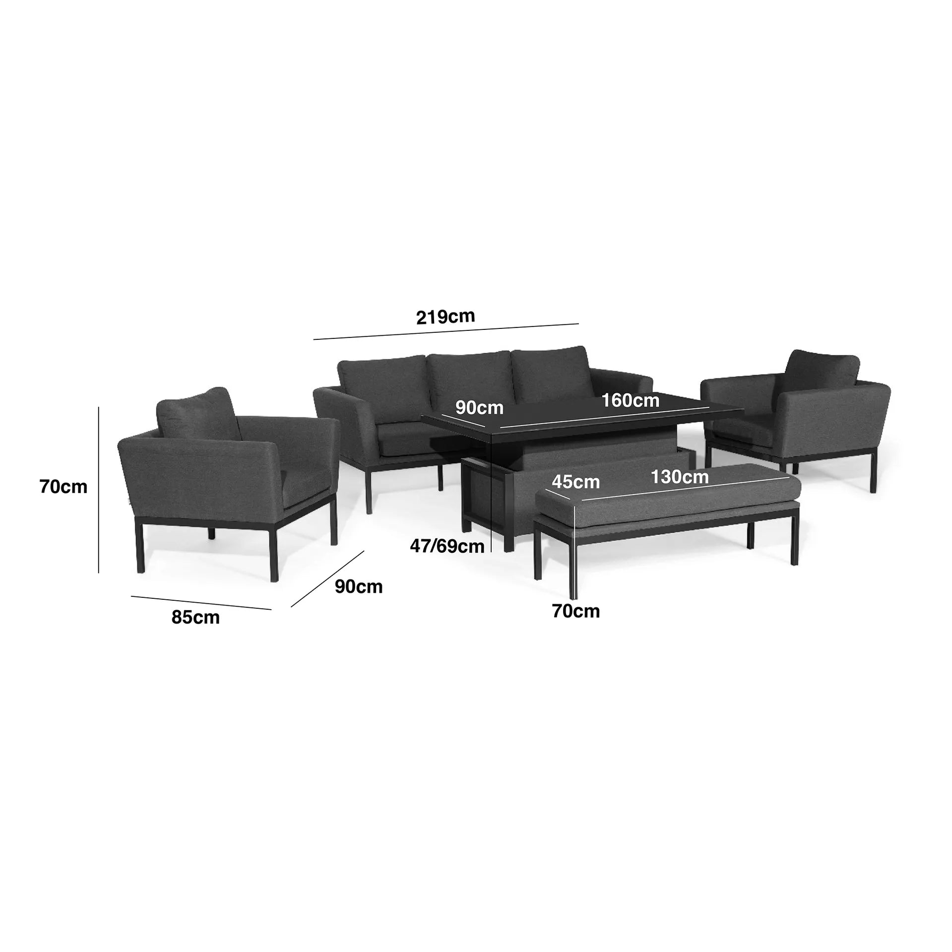 Pulse 3 Seat Sofa Dining Set with Rising Table