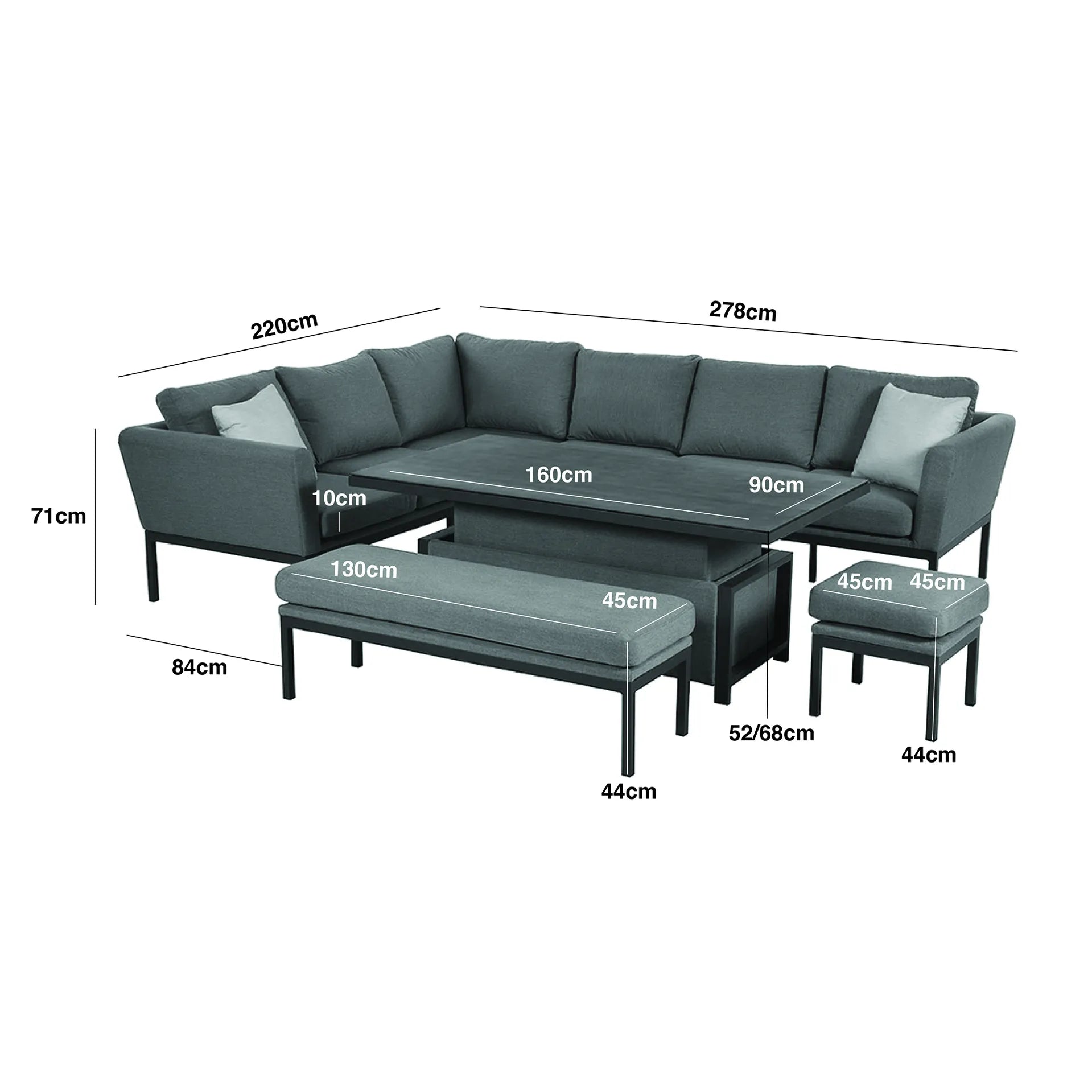 Pulse Rectangular Corner Dining Set with Rising Table