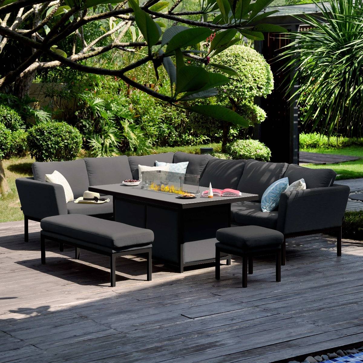 Pulse Rectangular Corner Dining Set with Fire Pit