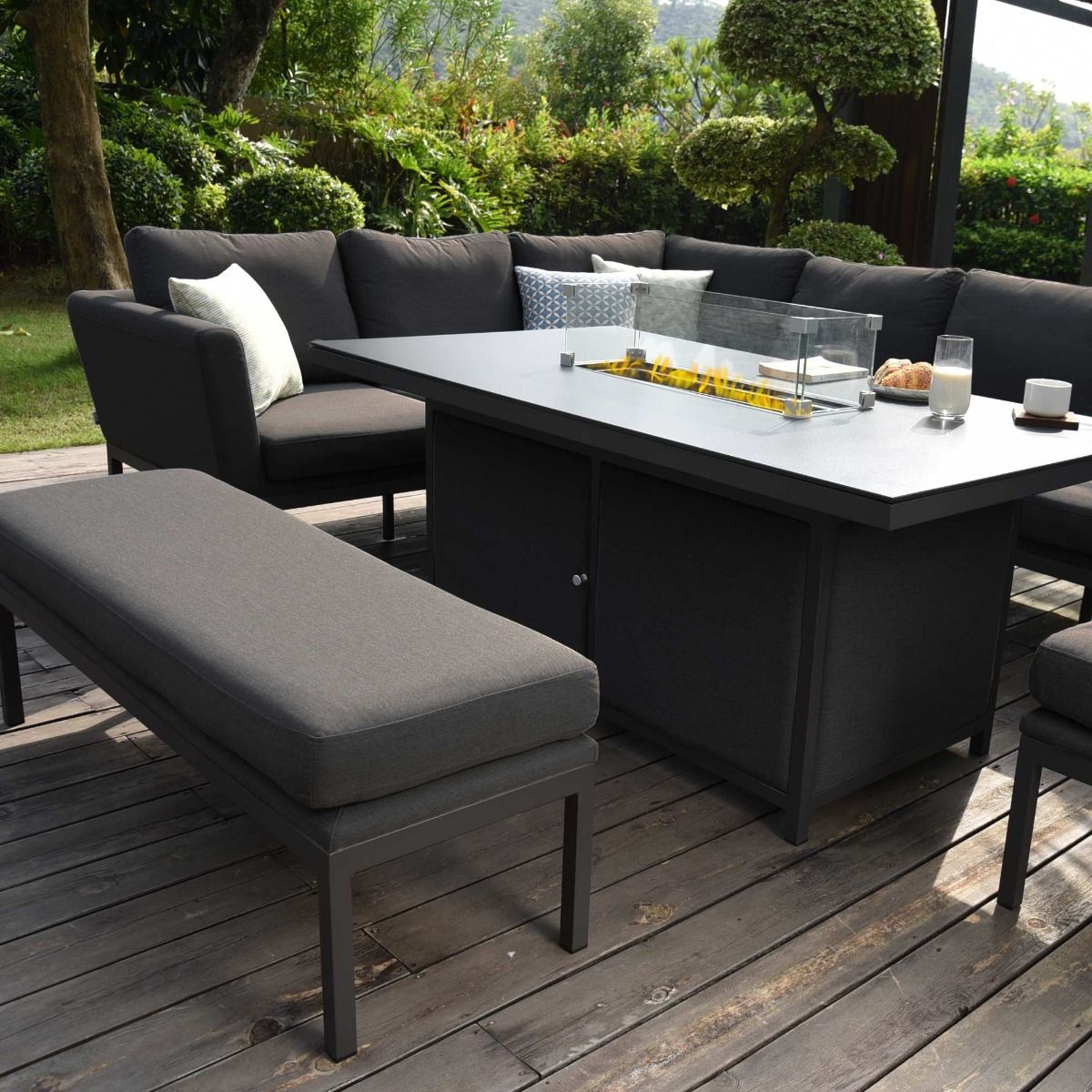 Pulse Rectangular Corner Dining Set with Fire Pit