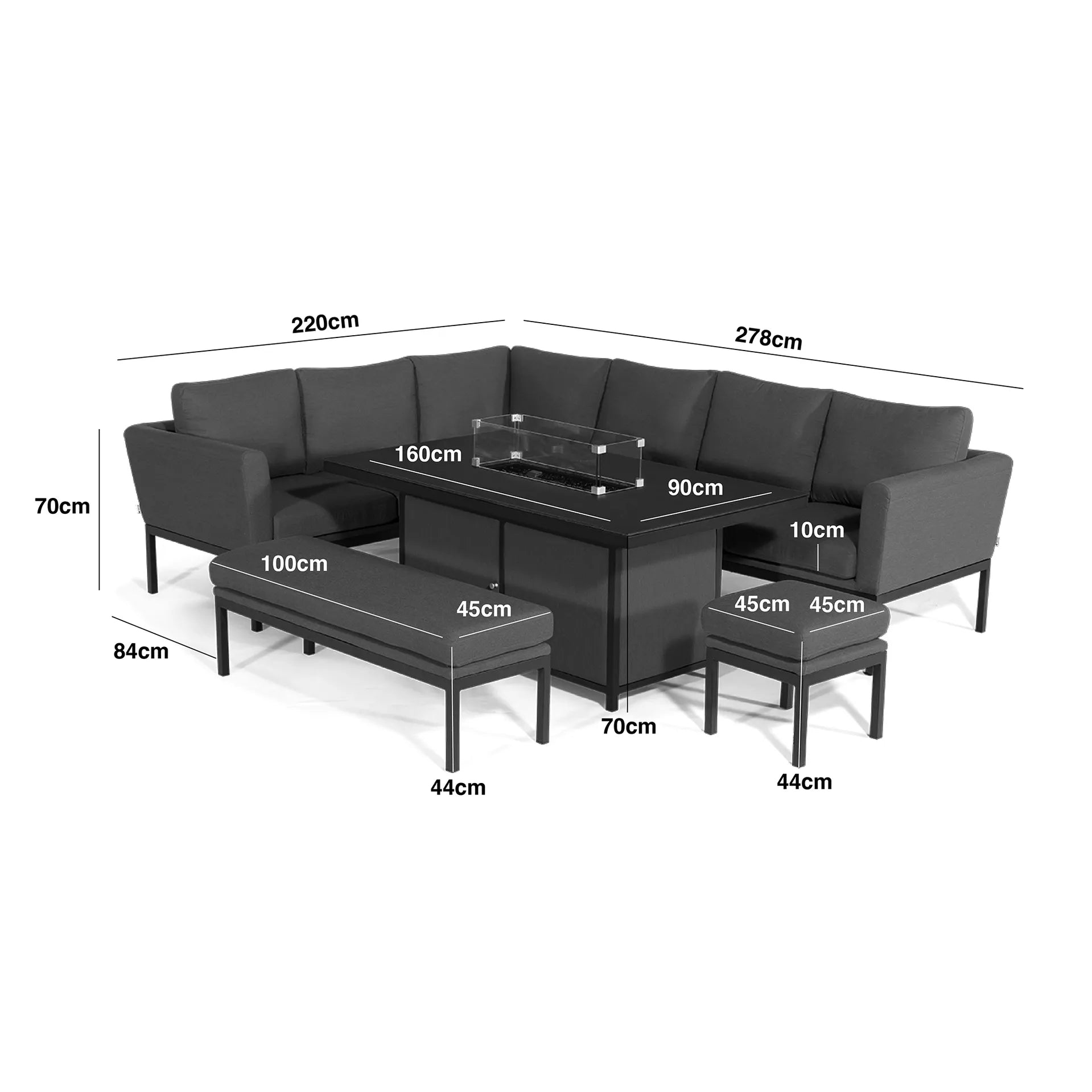 Pulse Rectangular Corner Dining Set with Fire Pit