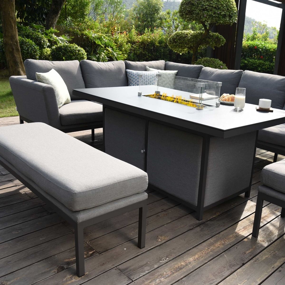 Pulse Rectangular Corner Dining Set with Fire Pit