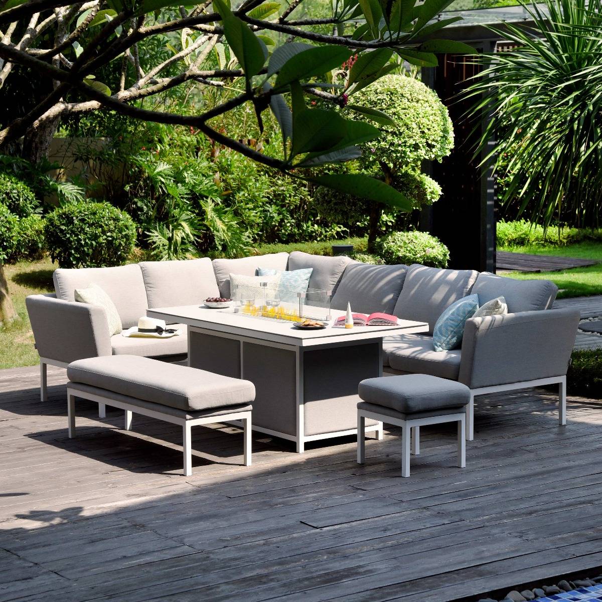 Pulse Rectangular Corner Dining Set with Fire Pit