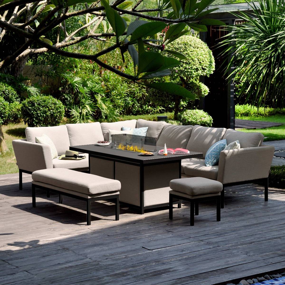 Pulse Rectangular Corner Dining Set with Fire Pit
