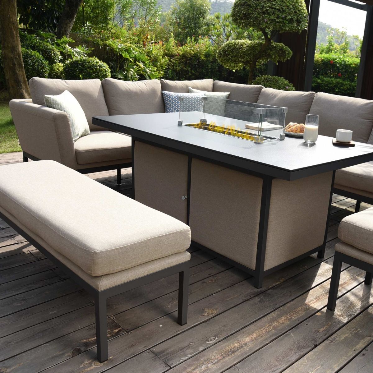 Pulse Rectangular Corner Dining Set with Fire Pit