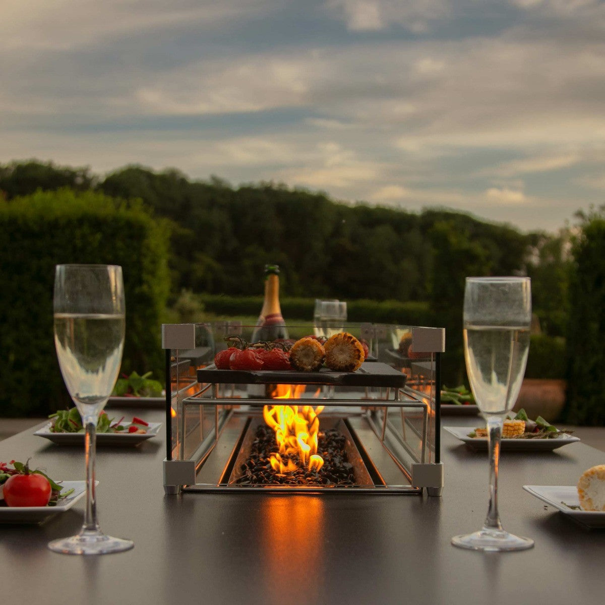 Pulse Rectangular Corner Dining Set with Fire Pit