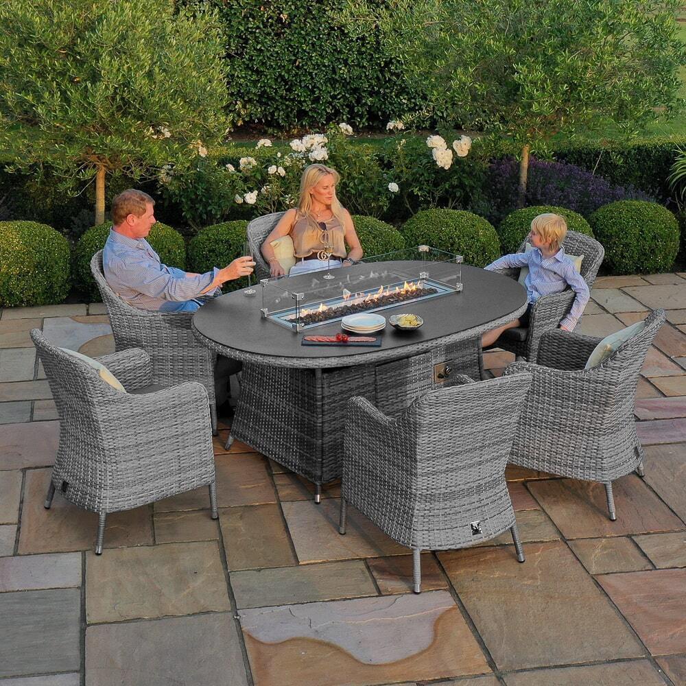 Santorini 6 Seat Oval Fire Pit Dining Set