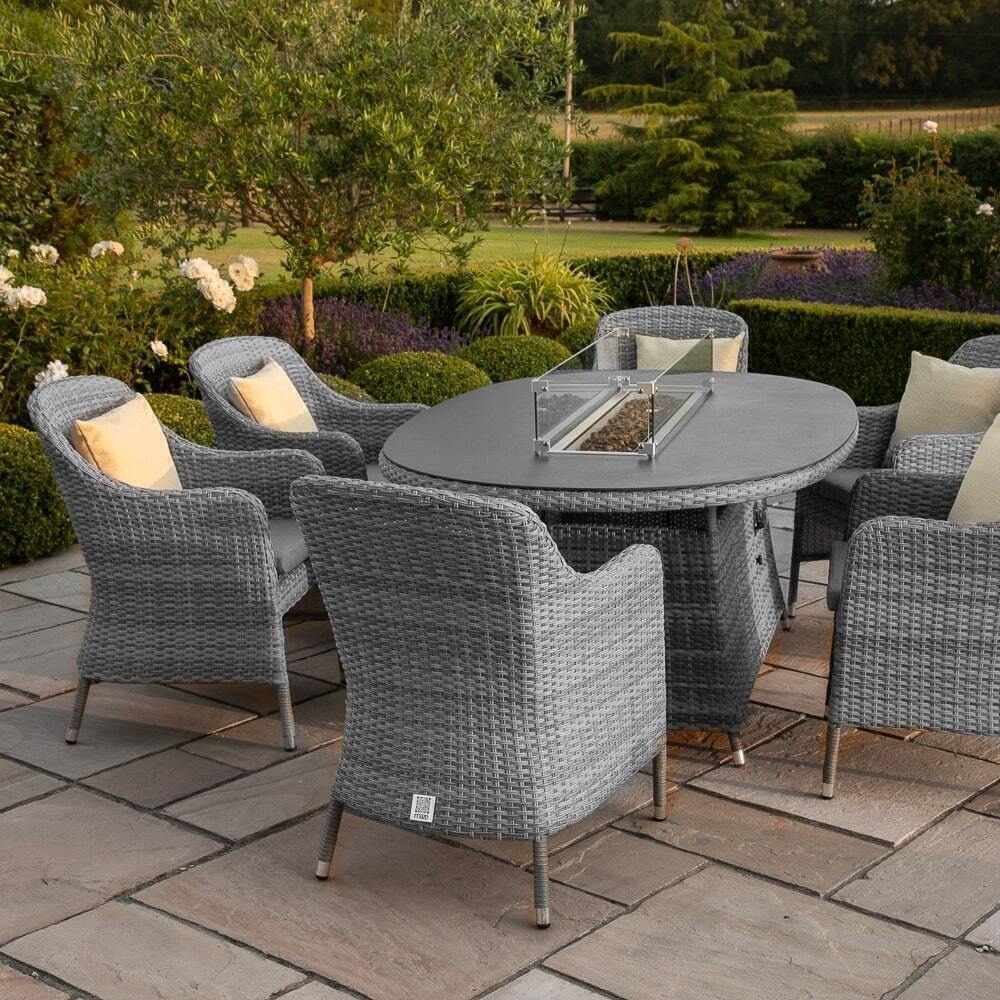 Santorini 6 Seat Oval Fire Pit Dining Set