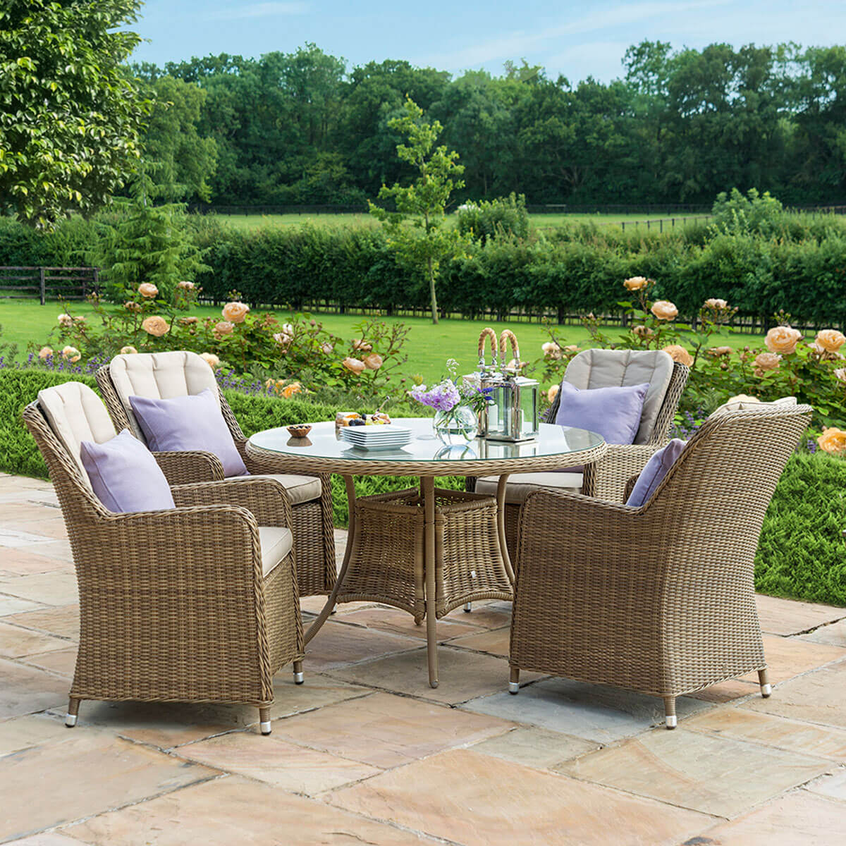 Winchester 4 Seat Round Dining Set with Venice Chairs