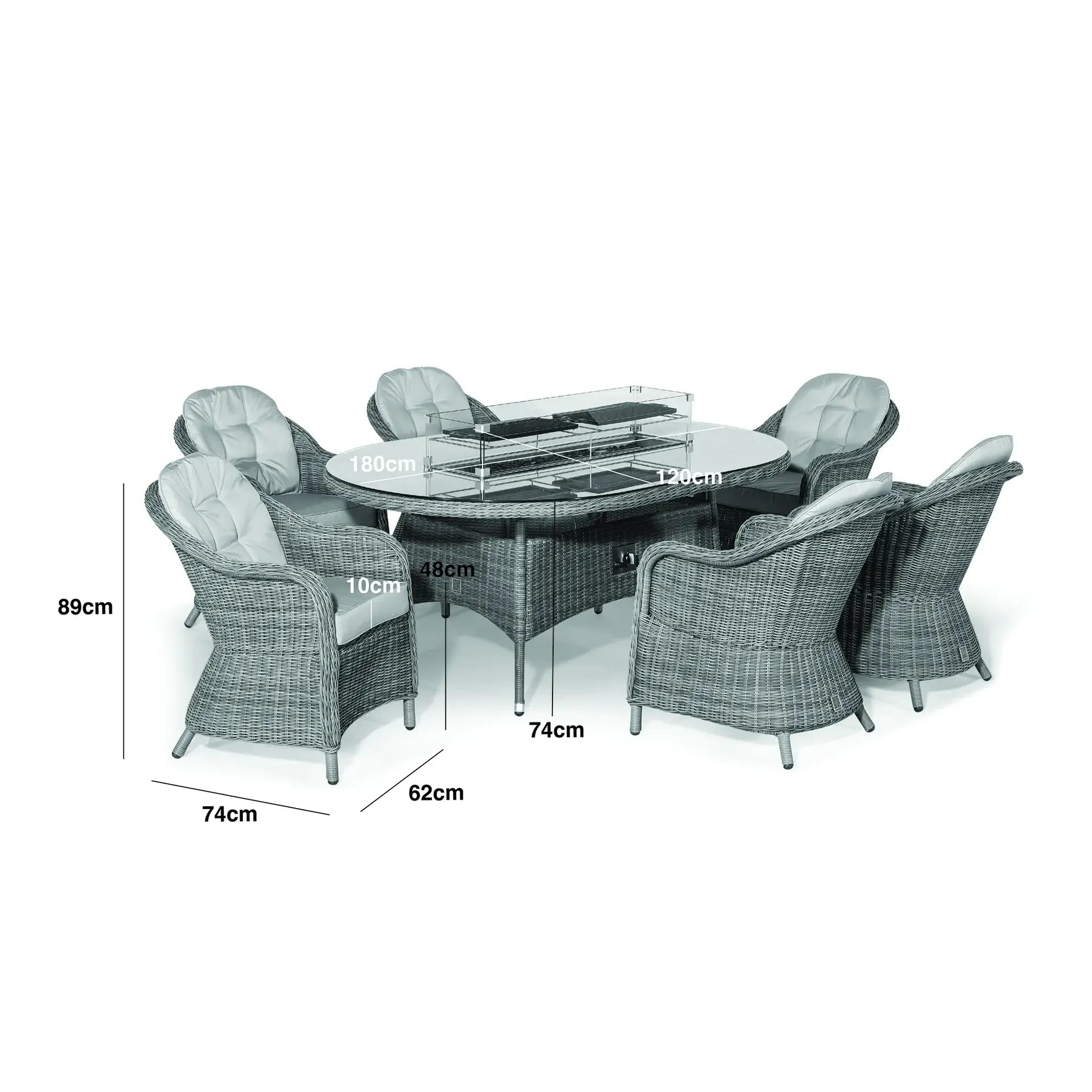 Winchester 6 Seat Oval Fire Pit Dining Set with Heritage Chairs