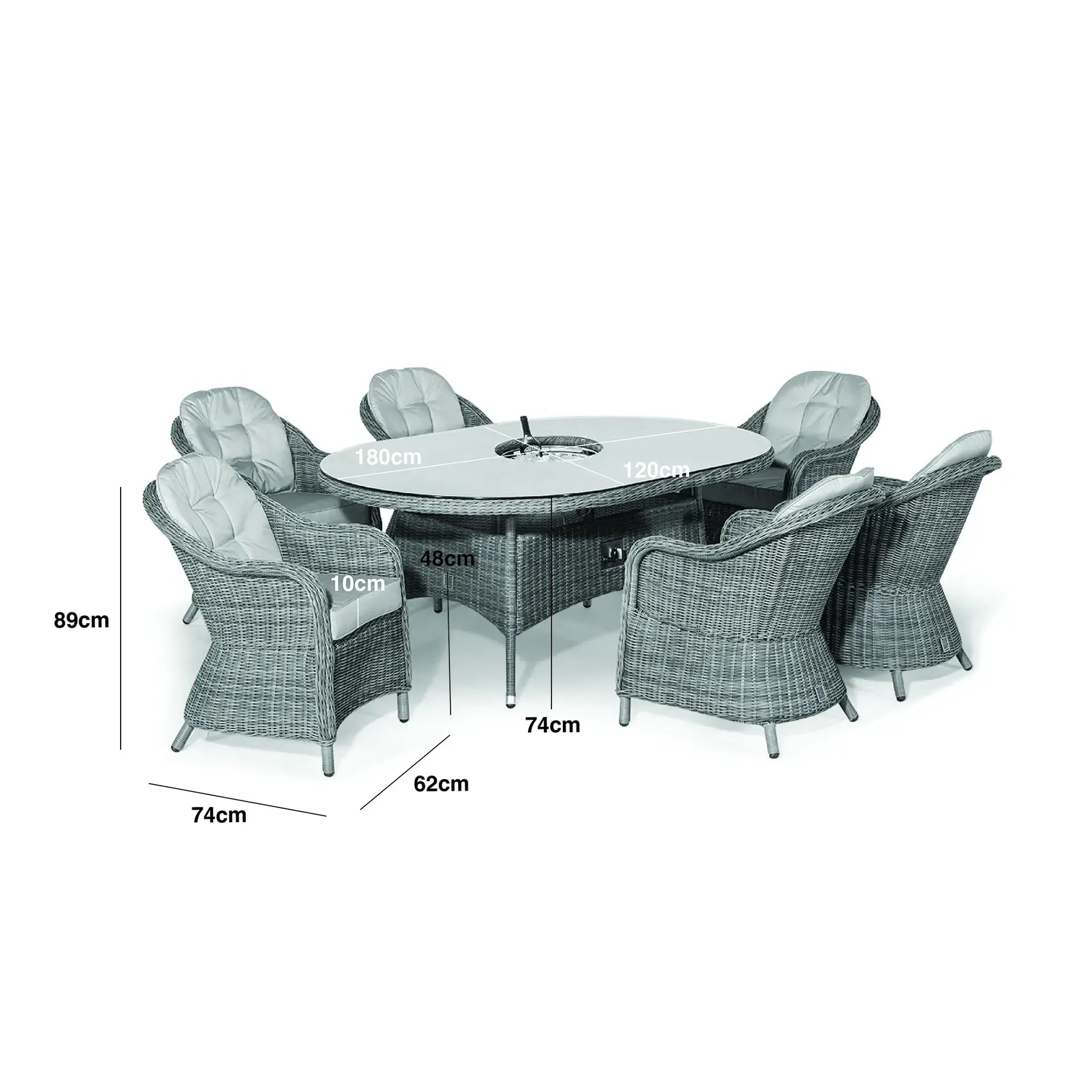 Winchester 6 Seat Oval Ice Bucket Dining Set with Heritage Chairs and Lazy Susan