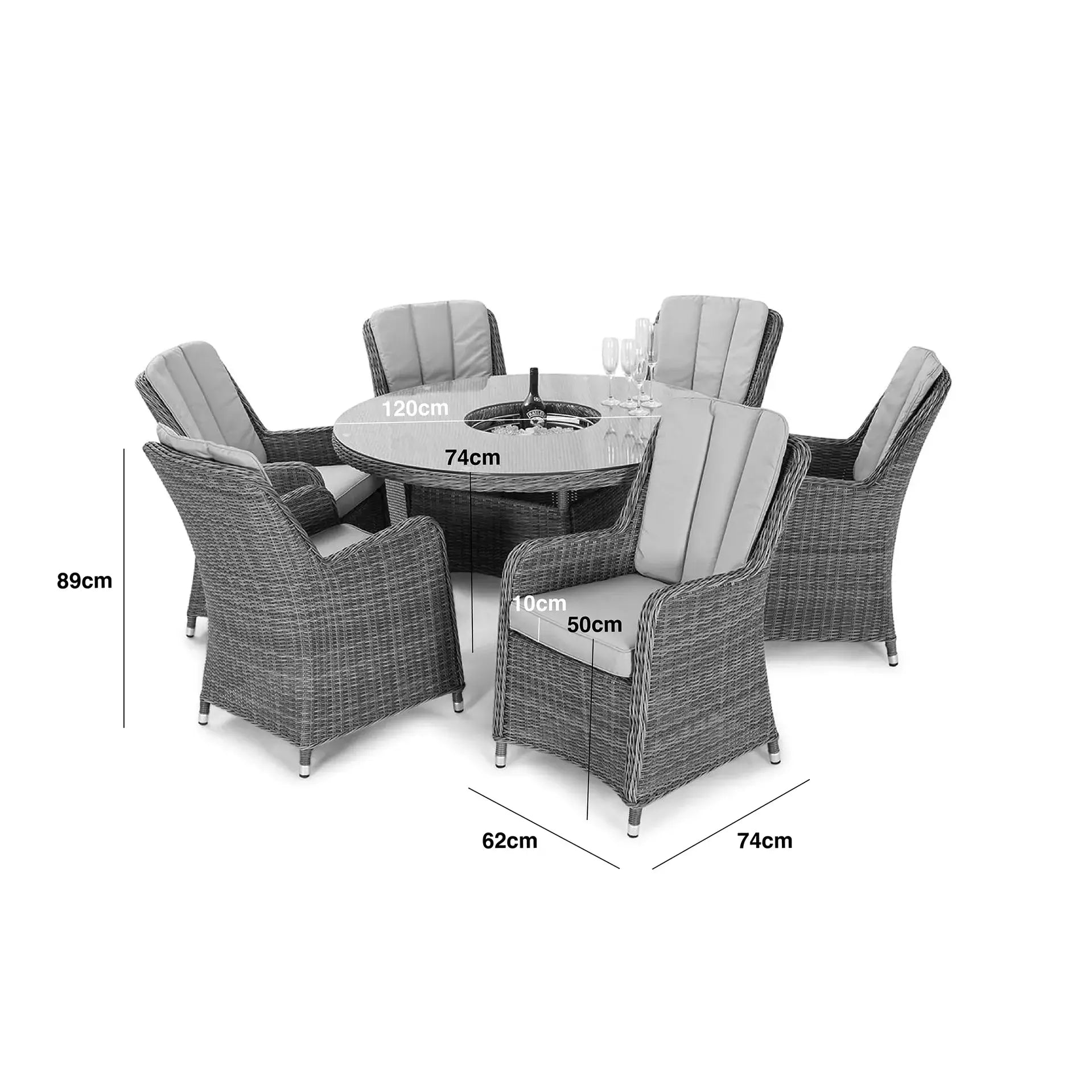 Winchester 6 Seat Oval Ice Bucket Dining Set with Venice Chairs and Lazy Susan