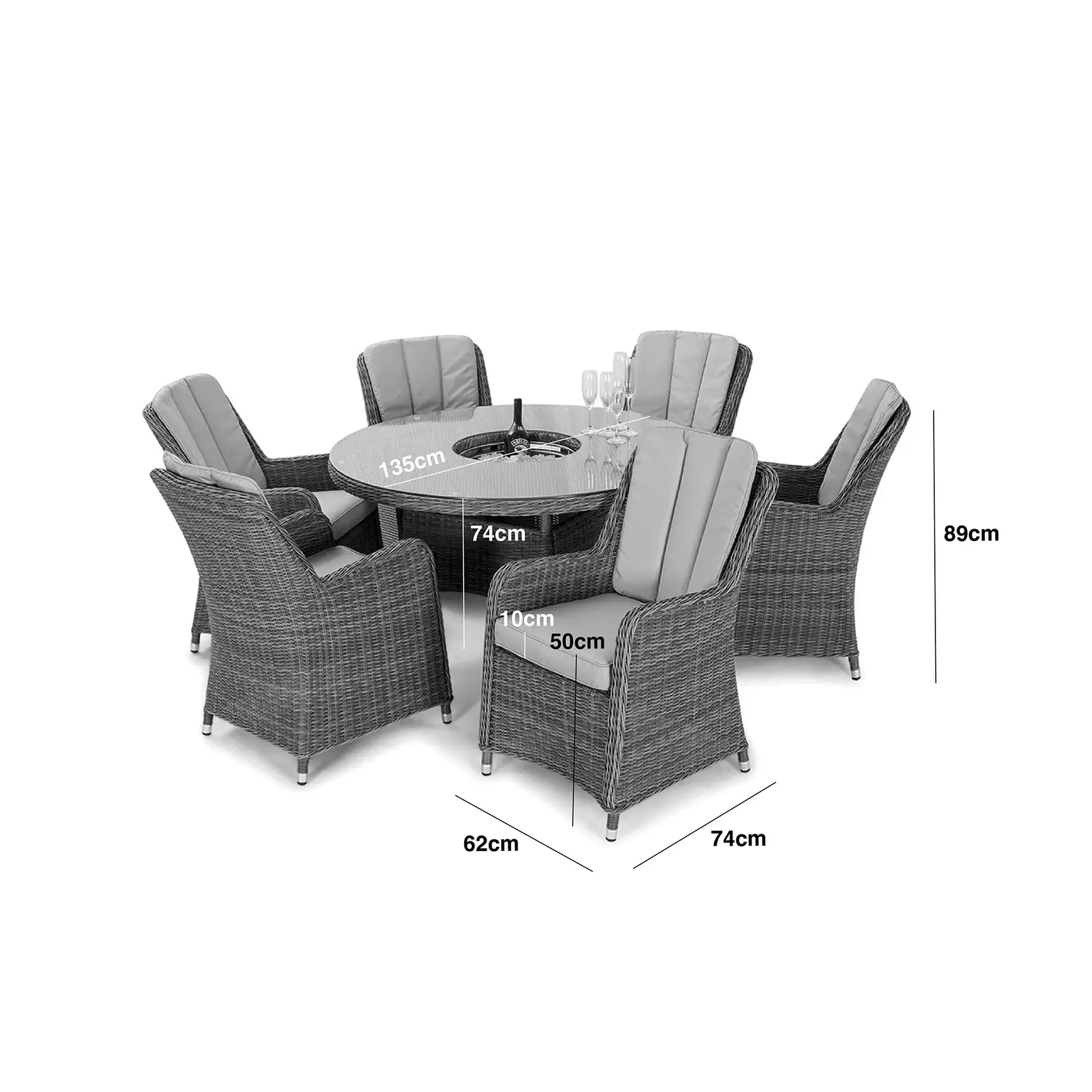 Winchester 6 Seat Round Ice Bucket Dining Set with Venice Chairs and Lazy Susan