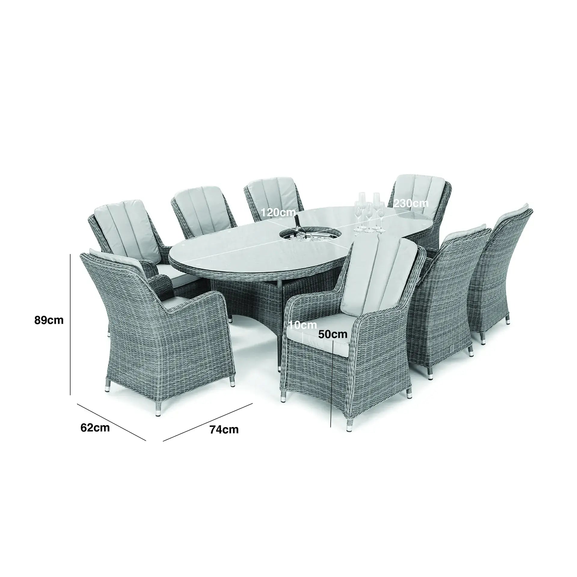 Winchester 8 Seat Oval Ice Bucket Dining Set with Venice Chairs and Lazy Susan